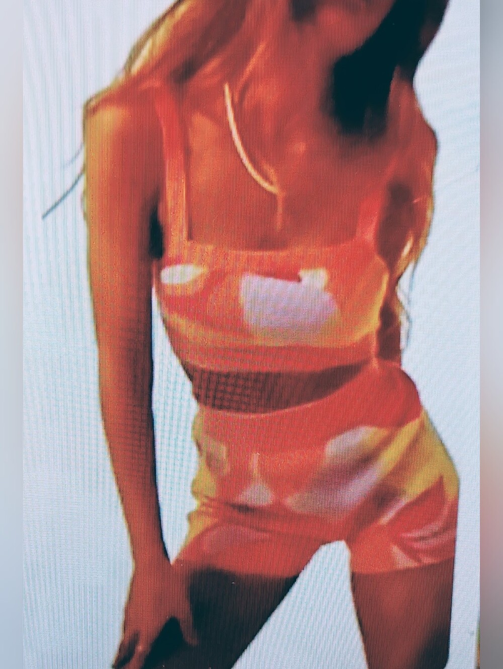 *NEW* 2 Pc Orange Sunshine Abstract Mod Knit Play Set Crop Top & Shorts Sz S